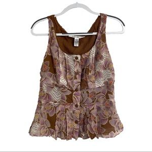 ❌SOLD❌
Diane von Furstenberg Tiered Brown Multicolor Floral Button-Down Tank Top